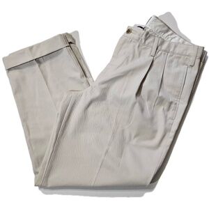 Lands‎ End Pants Mens 36 Khaki Traditional Fit Pleated Chino Dress Trousers